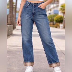 Hollister Women’s Ultra High-Rise Dad Jean Plaid Cuff Jeans Vintage Plus Size